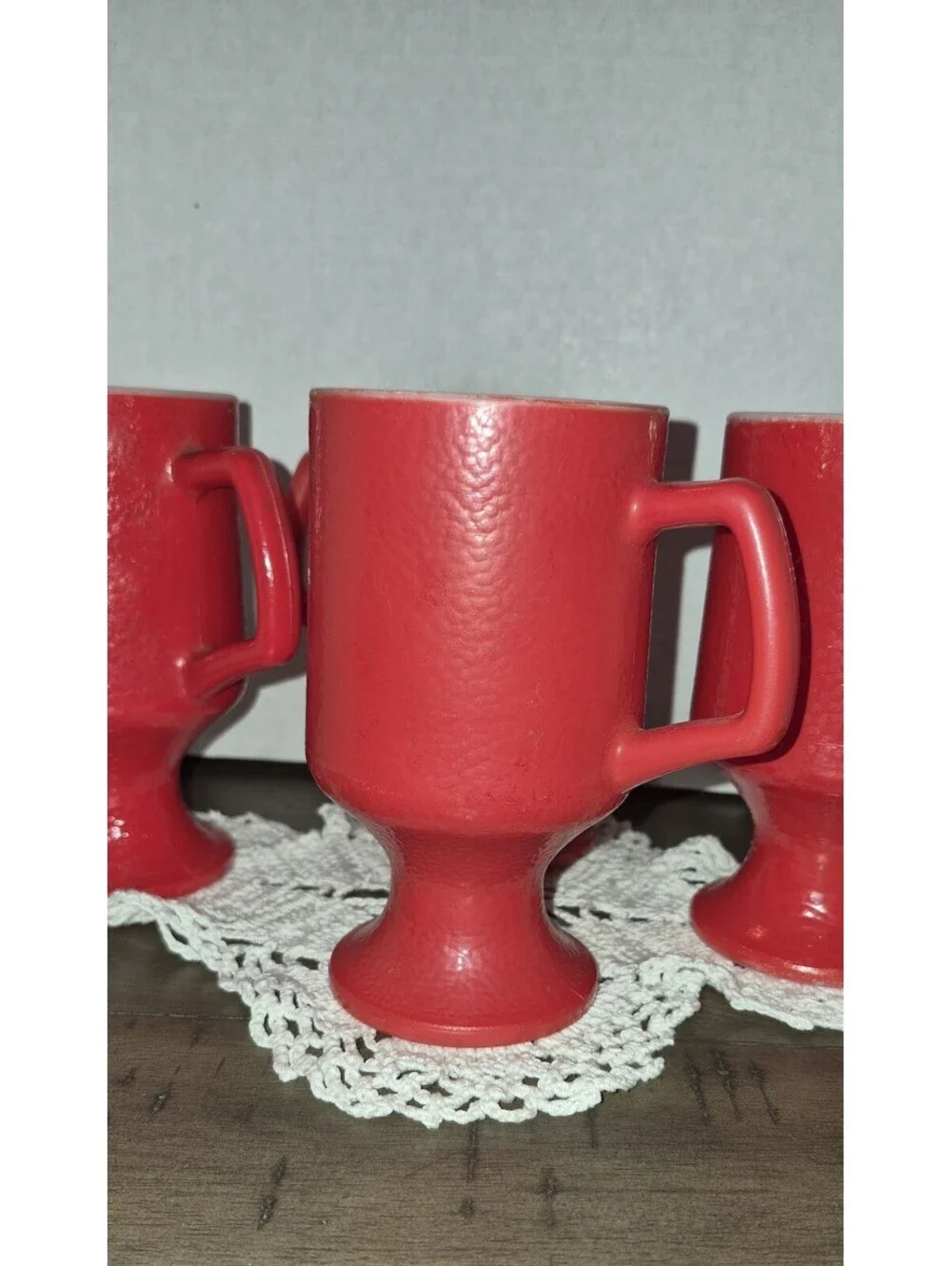 4 Vintage Red Hazel Atlas Orange Peel Mugs Pedestal Coffee Cup 5 1/2
